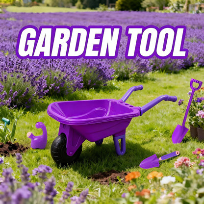 SaveJoy Kids Gardening Tools Set,Toddler Garden Outdoor Toys,Kids Wheelbarrow with Watering Can,Shovel,Rake,Hoe,outdoor toys for kids Age 4-8,Purle