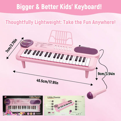 SaveJoy Pink Piano for 1-4 Year Old Kids, 37 Keys Electronic Music Keyboard Toy with Microphone & Stand, Portable Musical Gift for Toddlers,Pink