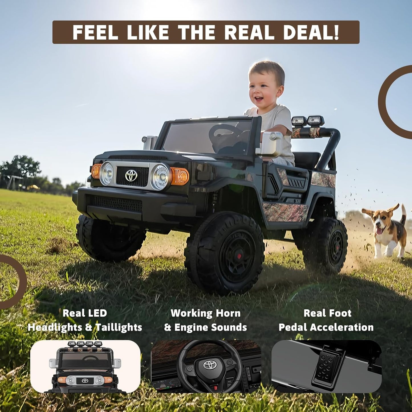 SaveJoy 24V 2 Seater Ride on Toys for Toddlers, TOYOTA FJ Electricos Cars for Kids with Remote Control