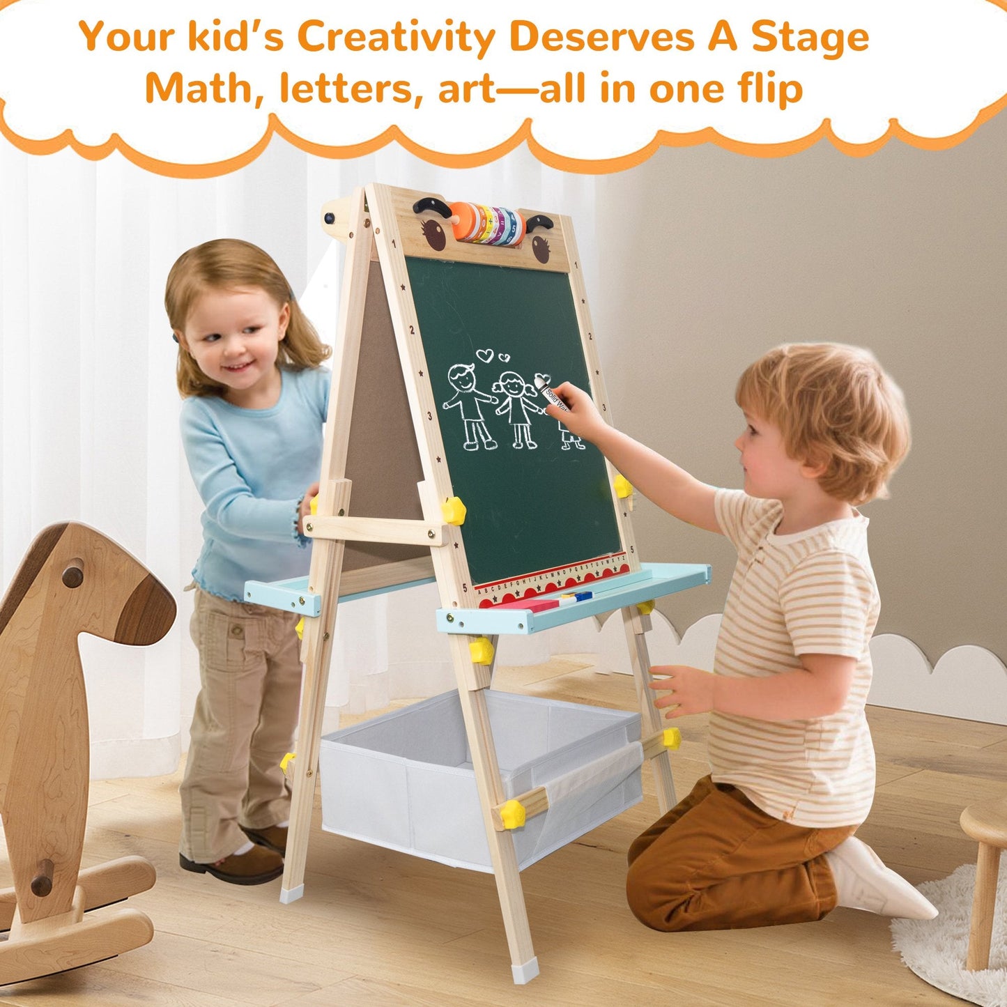 SaveJoy Kids Art Easel with Paper Roll,Double-Sided Adjustable Standing Drawing Board with Accessories Toddlers Easel