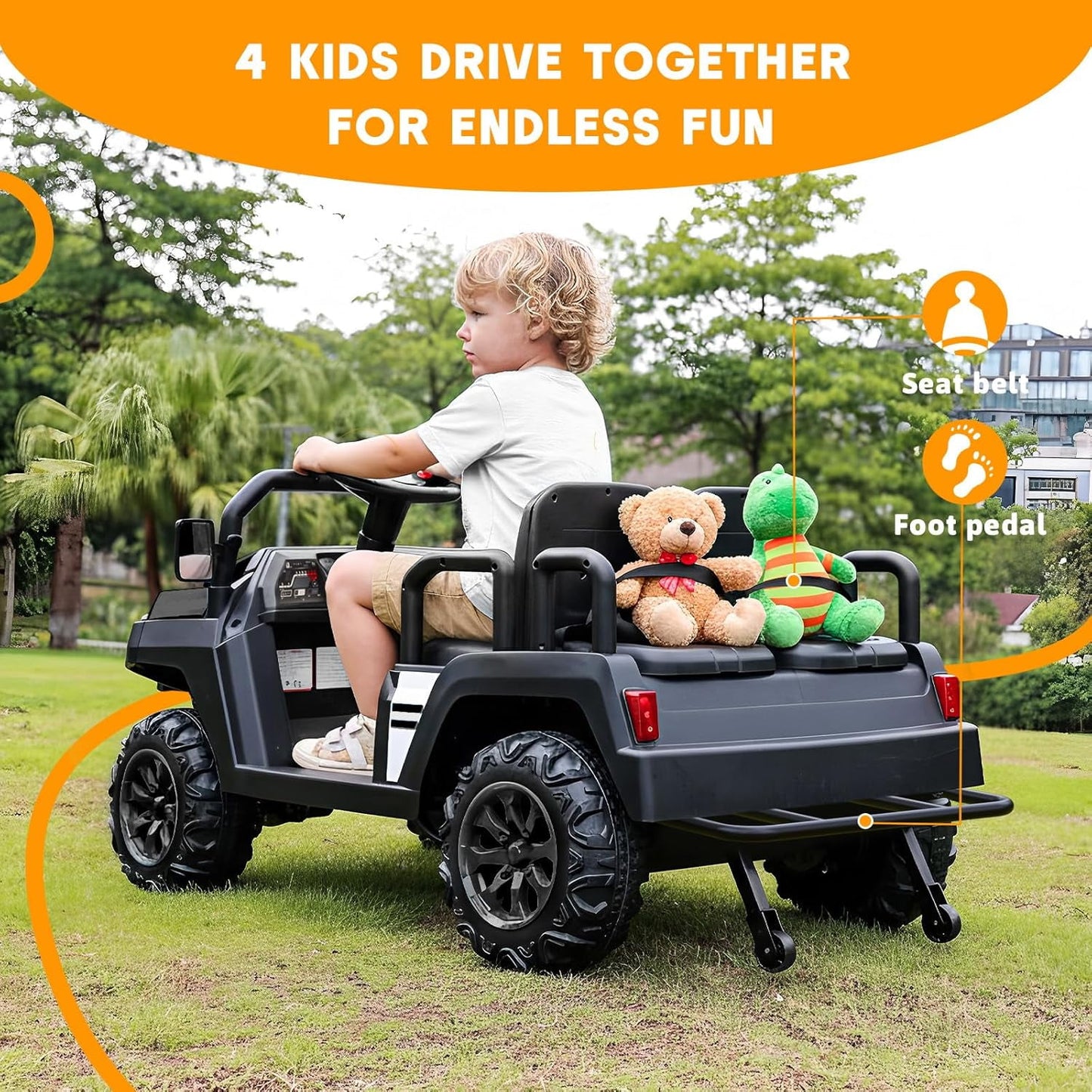 SaveJoy 24V 4 Seater Ride on Cars for Big Kids, Powered Ride on Toy Truck with Remote Control, Electric Car for Kids 3-8 Boys Girls