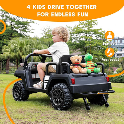SaveJoy 24V 4 Seater Ride on Cars for Big Kids, Powered Ride on Toy Truck with Remote Control, Electric Car for Kids 3-8 Boys Girls