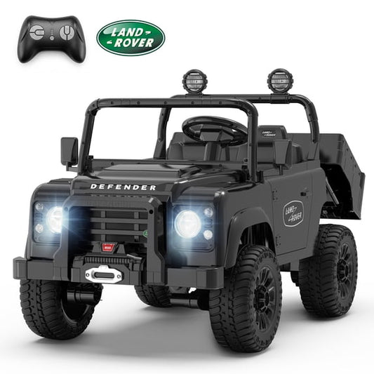 SaveJoy Licensed Land Rover Defender 24V 2-Seater Ride-On, 4WD 400W Electric Truck with Motorized Dump Bed & Remote, Red