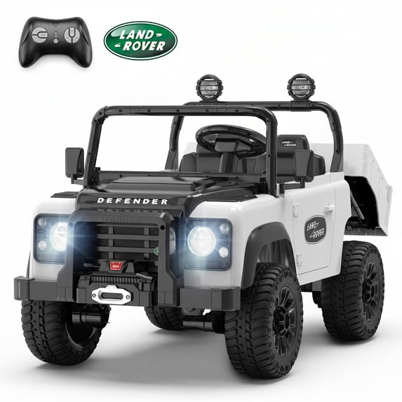 SaveJoy Licensed Land Rover Defender 24V 2-Seater Ride-On, 4WD 400W Electric Truck with Motorized Dump Bed & Remote, Red