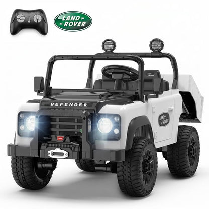 SaveJoy Licensed Land Rover Defender 24V 2-Seater Ride-On, 4WD 400W Electric Truck with Motorized Dump Bed & Remote, Red