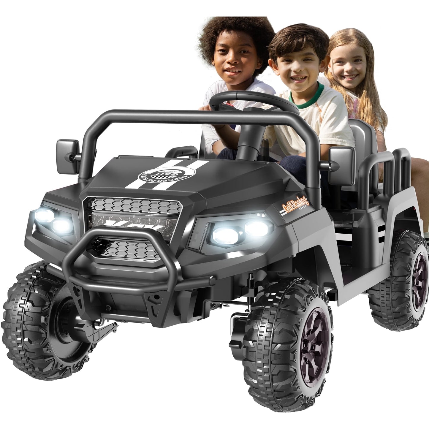 SaveJoy 24V 4 Seater Ride on Cars for Big Kids, Powered Ride on Toy Truck with Remote Control, Electric Car for Kids 3-8 Boys Girls