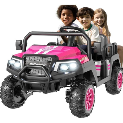 SaveJoy 24V 4 Seater Ride on Cars for Big Kids, Powered Ride on Toy Truck with Remote Control, Electric Car for Kids 3-8 Boys Girls