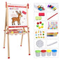 SaveJoy Reindeer Art Easel for Kids,Adjustable Double-Sided Magnetic Whiteboard,Wooden Toddlers Drawing Chalkboard with Paper & Art Supplies for 3-8 Boys Girls