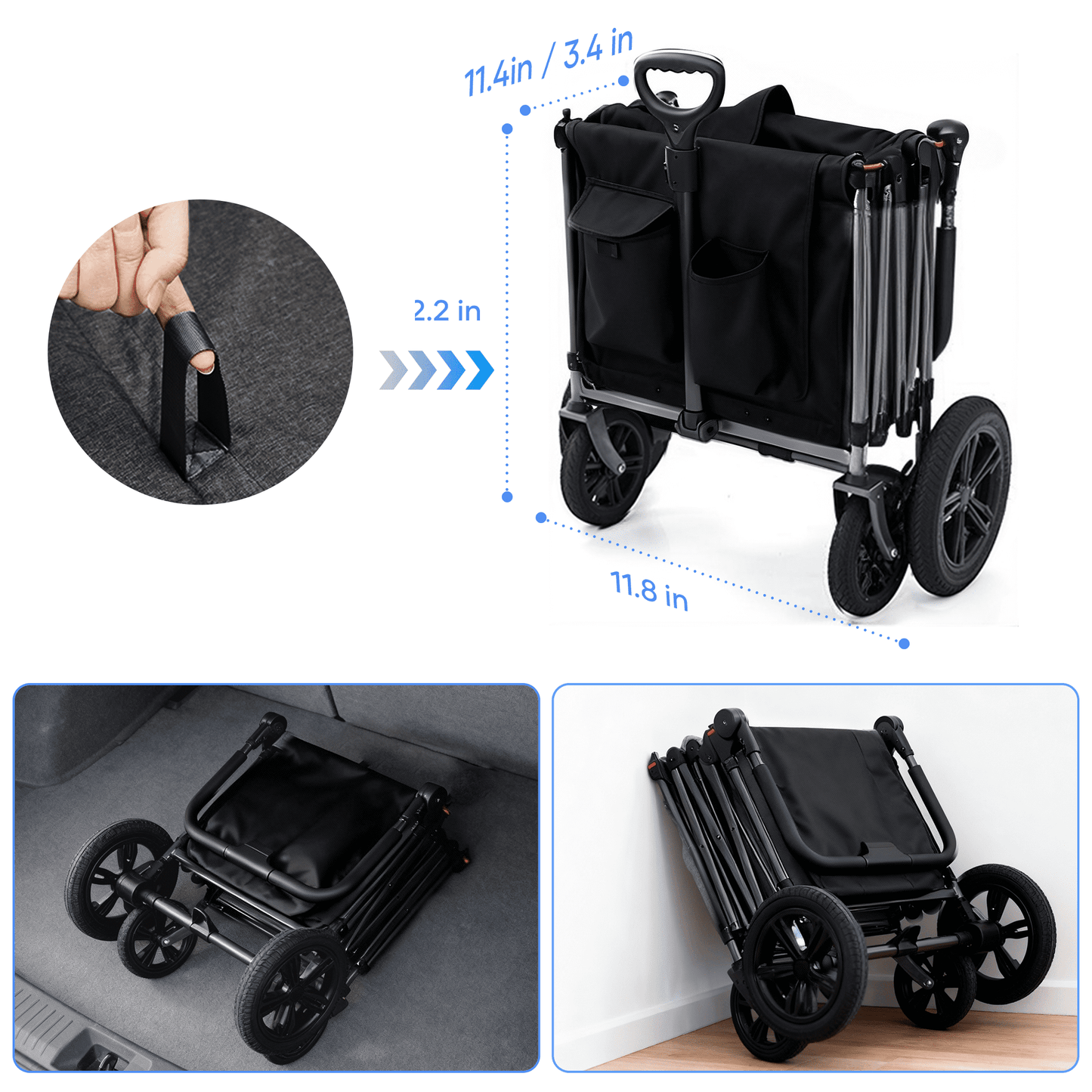 SaveJoy Wagon Stroller, Collapsible Stroller Wagon for 2 Passenger with Adjustable Canopy & 5-Point Harness, Black