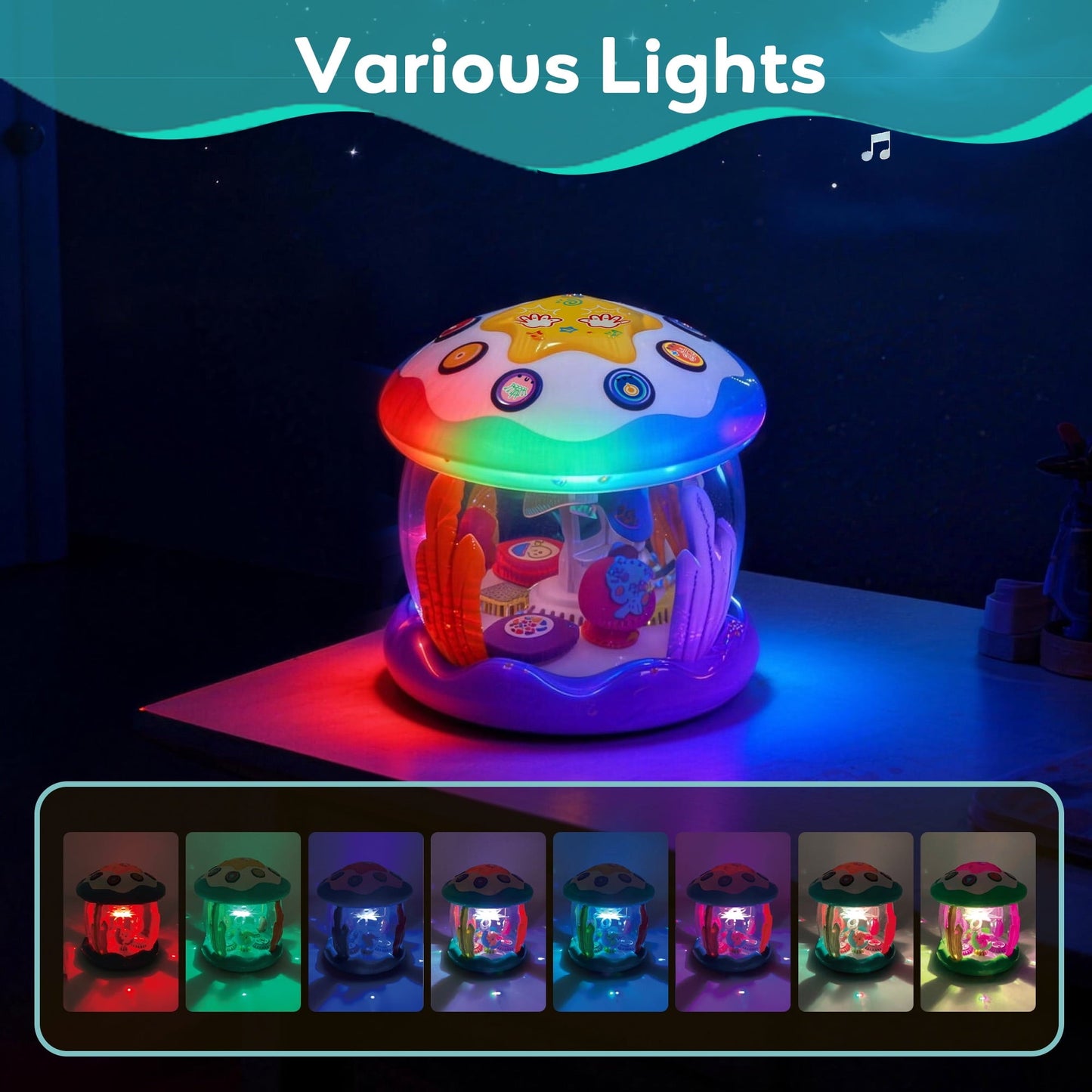 SaveJoy Musical Light up Toy with Rotating Animal for Toddlers, Interactive Crawling Toy, Merry-Go-Round Learning Toys Best Gift for Kids 3+