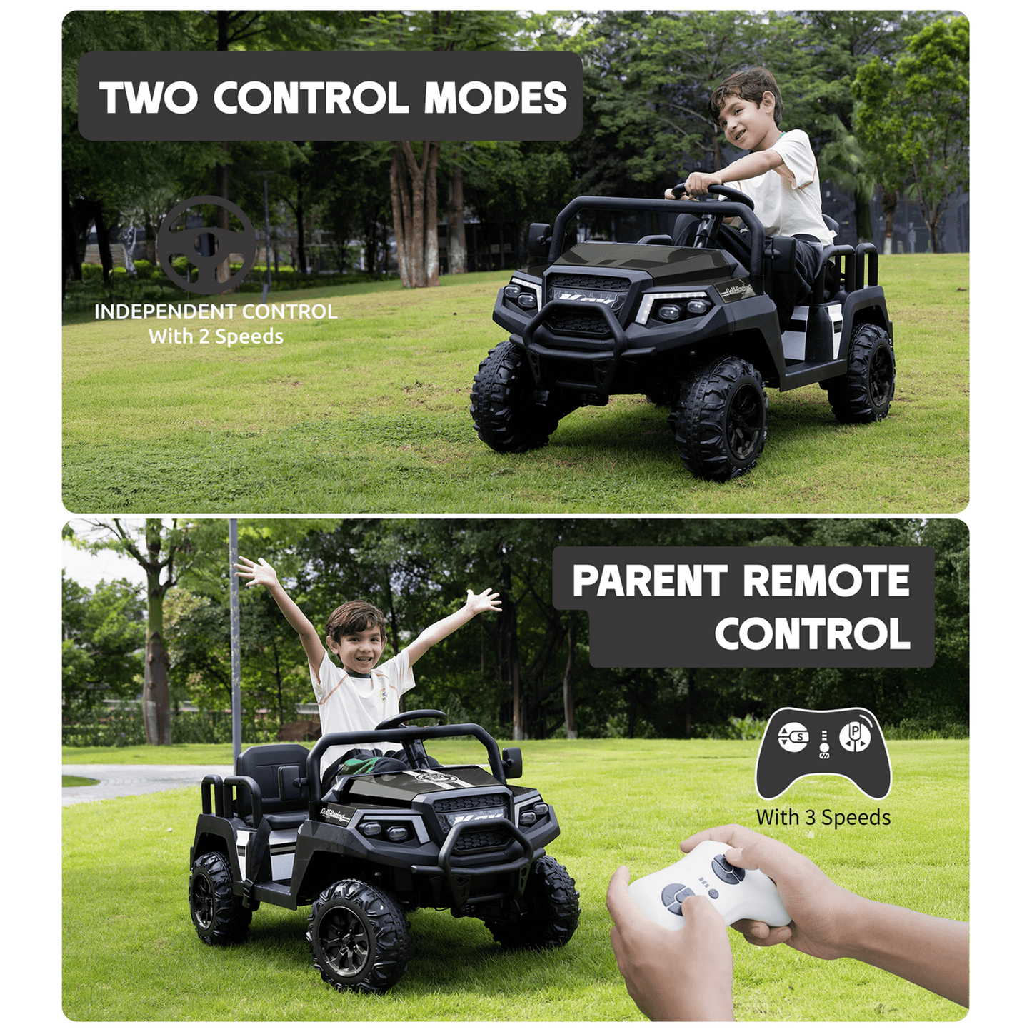 SaveJoy 24V 4 Seater Ride on Cars for Big Kids, Powered Ride on Toy Truck with Remote Control, Electric Car for Kids 3-8 Boys Girls