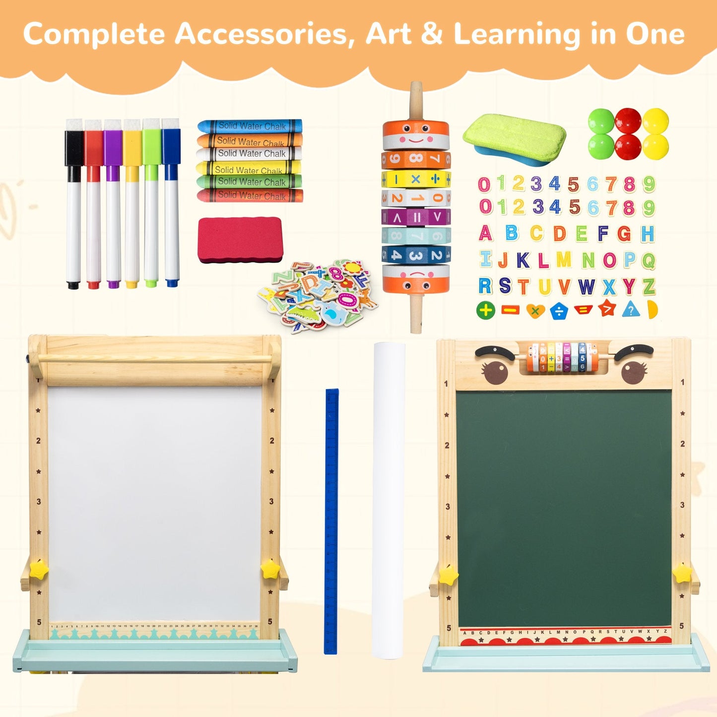 SaveJoy Kids Art Easel with Paper Roll,Double-Sided Adjustable Standing Drawing Board with Accessories Toddlers Easel