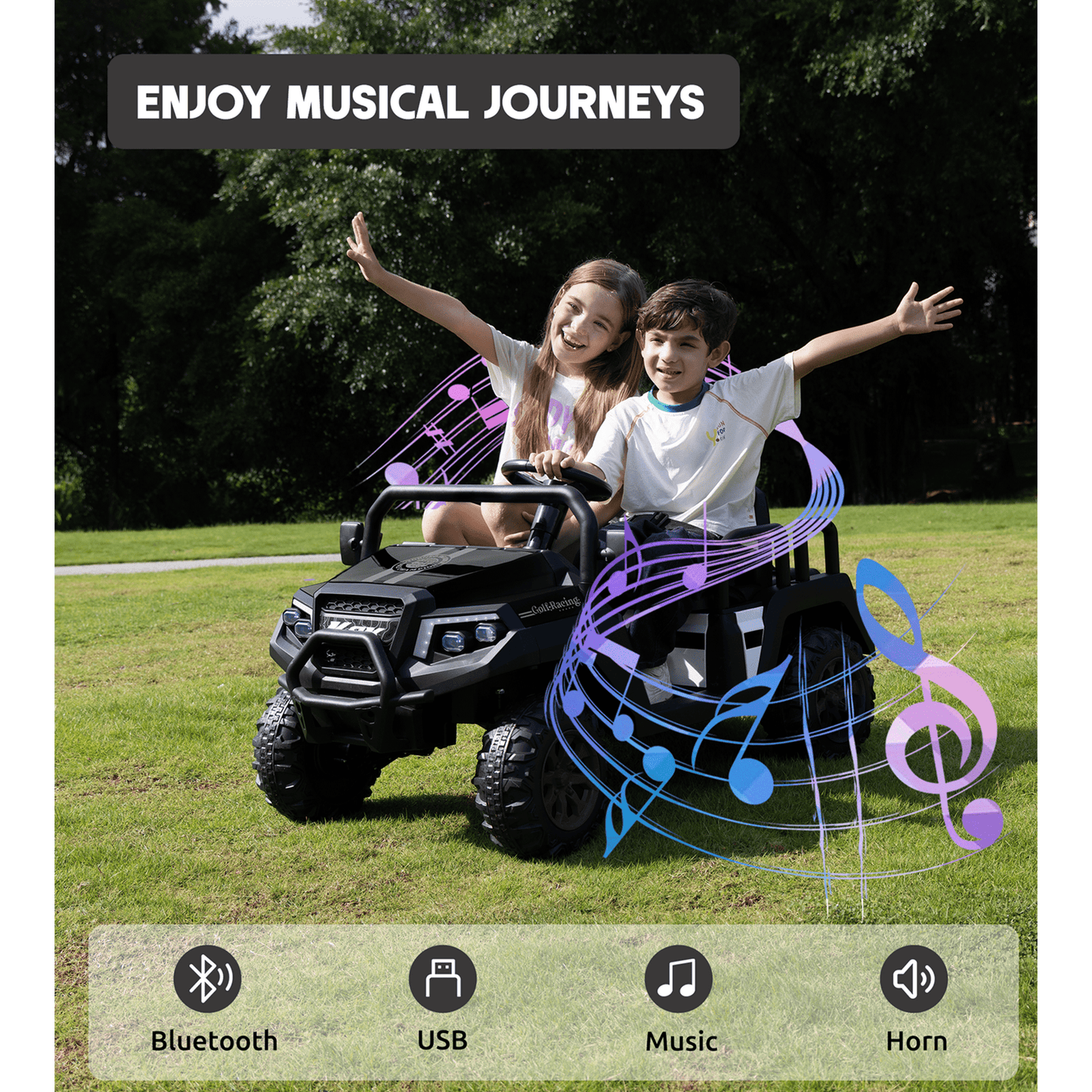 SaveJoy 24V 4 Seater Ride on Cars for Big Kids, Powered Ride on Toy Truck with Remote Control, Electric Car for Kids 3-8 Boys Girls